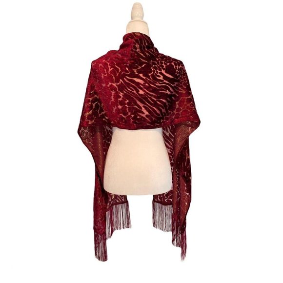 INC Animal Print Shine Velvet Wrap Wine - Picture 3 of 5
